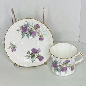 Vintage Hammersley Fine Bone China Purple Thistle Cup & Saucer.